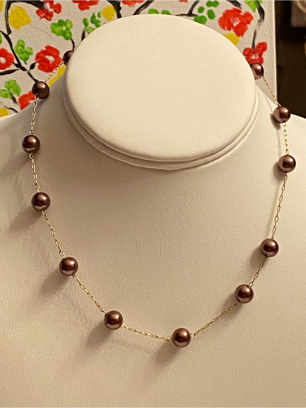 RMN Plum Pearl Gold Tone Necklace